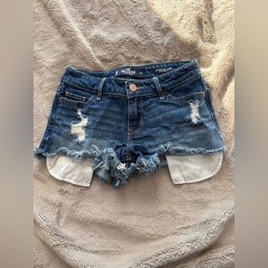 Hollister Women's Dark Blue Ripped Jean Shorts